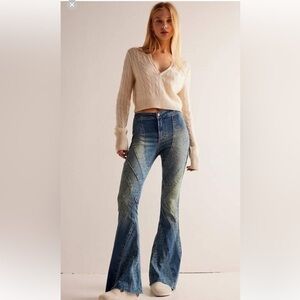 NWT Free People We The Free Mermaid Mid-Rise Flare Jeans Low Tide